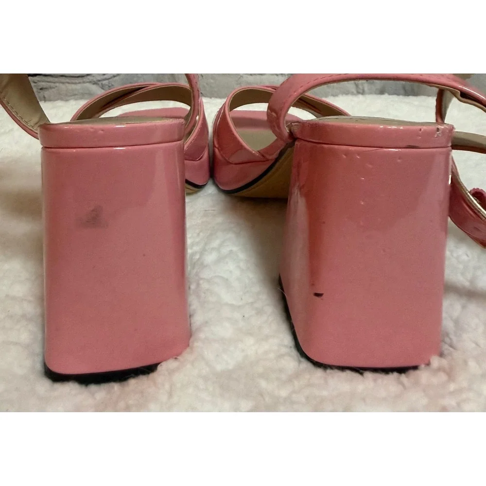 Indigo rd. Coriee Pink Patent Platform Block Heel Sandals Square Toe Womens 6.5M